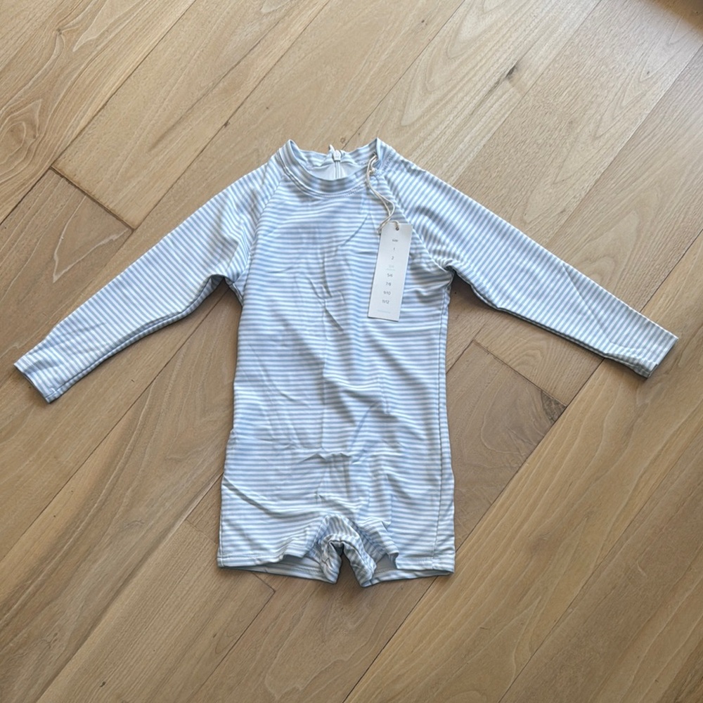 Striped Blue and White Kids One Piece